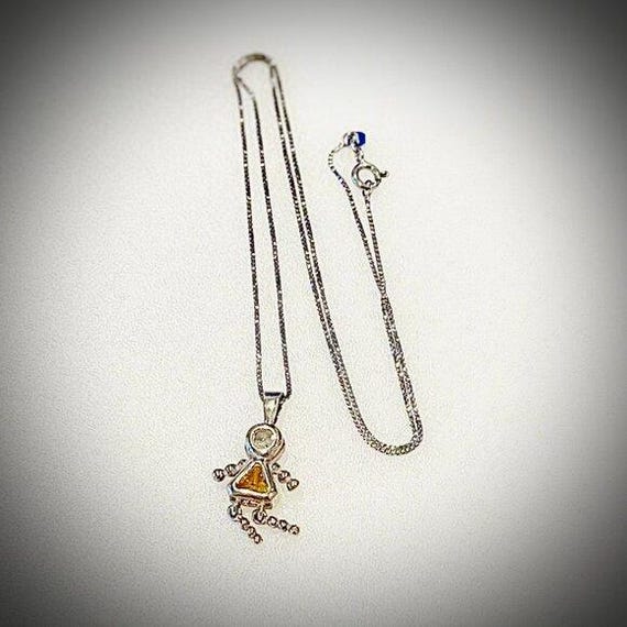 Sterling Silver Stick Figure Pendant Necklace on a Sterling Box Chain