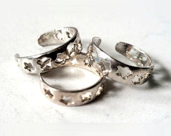 Vintage Sterling Silver Star Cutout Adjustable Toe Ring / Ear Cuff
