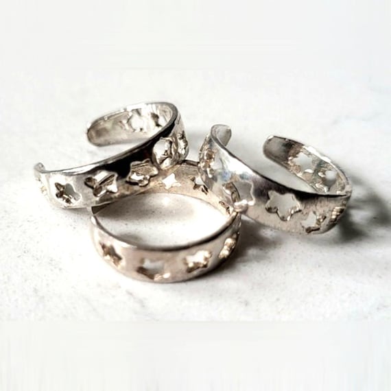 Vintage Sterling Silver Star Cutout Adjustable Toe Ring / Ear Cuff