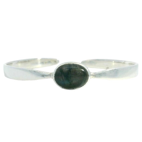 Sterling Silver 925 Labradorite Cabochon Cuff Bracelet