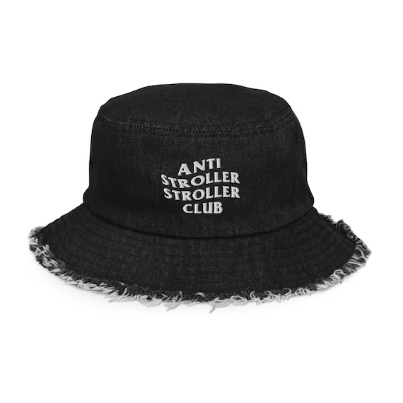 adult unisex distressed denim bucket hat in black