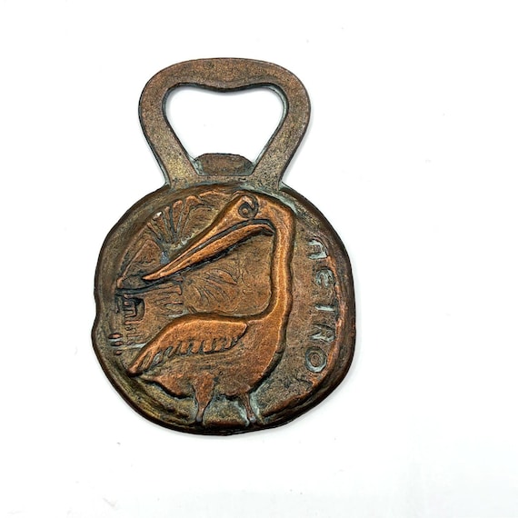 Vintage Cast Brass Bottle Opener Pelican and Windmill Figural Souvenir