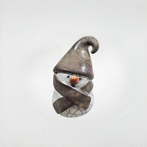 Vintage Studio Art Pottery Crackle Glaze Snowman Figurine Artist Signed Christmas Decor