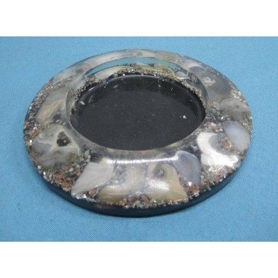 Vintage Lucite Ashtray with Embedded Agate Shell and Goldstone Catchall