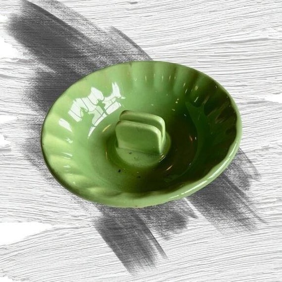 Vintage Mid Century Modern Green Ceramic Ashtray