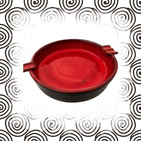 Vintage Mid-Century Modern Red & Black Ceramic Ashtray