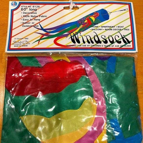Vintage 1989 Rainbow Windsock – 60” Nylon Hanging Decor (New in Package)