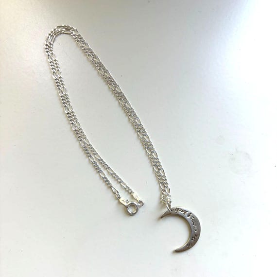 Sterling Silver Crescent Moon Figaro Necklace