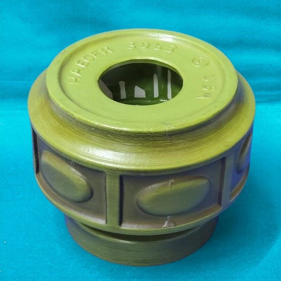 Vintage Royal Haeger 3063 Green Ceramic Candle Holder - MCM Geometric Paneled Design USA