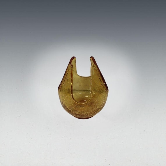 Glass Epic Line Amber Crackle Glass Pinched Bowl