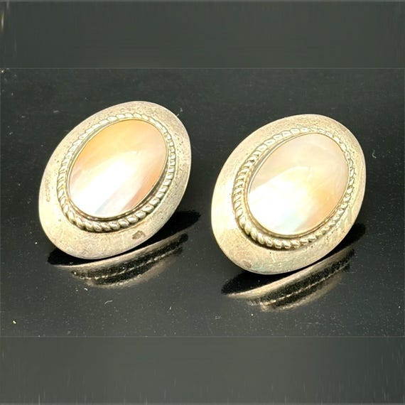 Vintage Sterling Silver 925 Mother of Pearl Cabochon Earrings