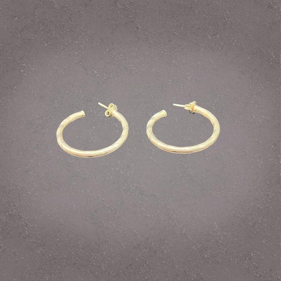Sterling Silver 925 Italy Textured Round Hoop Earrings