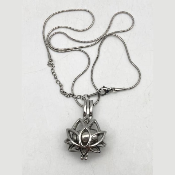 Stainless Steel Lotus Flower Cremation Urn Necklace - Memorial Keepsake Pendant