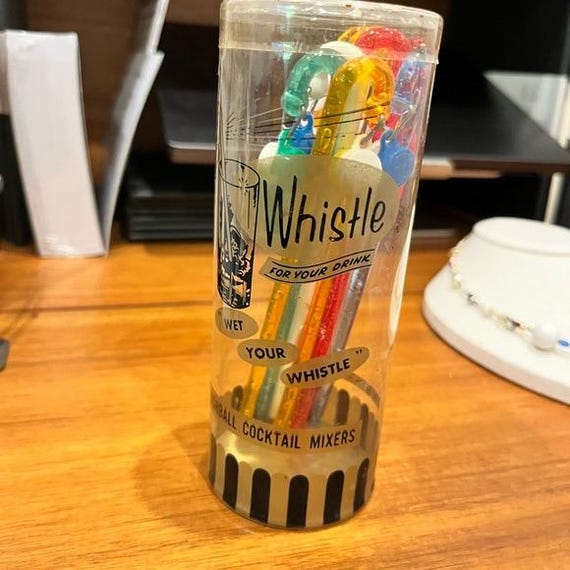 Vintage “Whistle For Your Drink” Cocktail Swizzle Sticks - Retro Barware Novelty