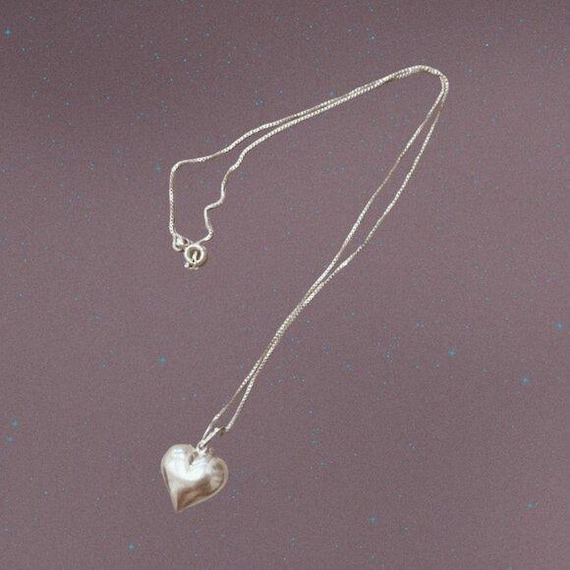 Sterling Silver Puffed Heart Pendant Necklace Delicate Box Chain