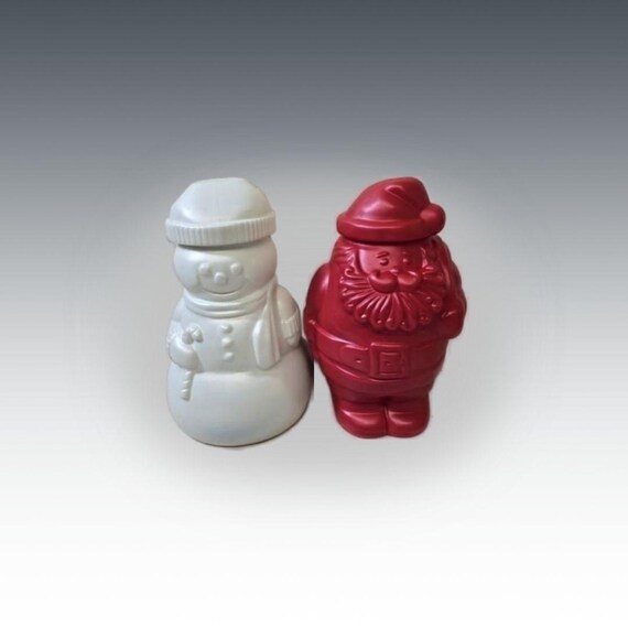 PackerWare Christmas Santa and Snowman Plastic Candy Jars Set