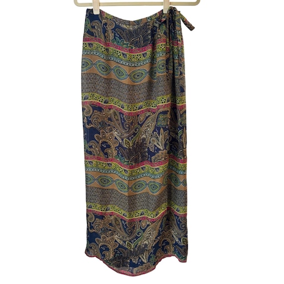 Valerie Stevens Pure Silk Paisley Wrap Midi Skirt Size L