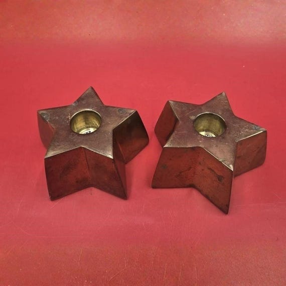 Vintage Brass Star Candle Holders Pair