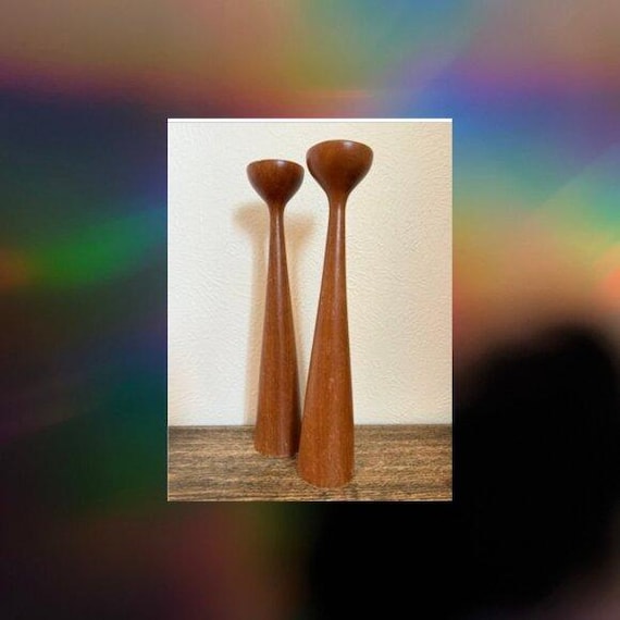 MCM Danish Modern Teak Candle Holders Pair