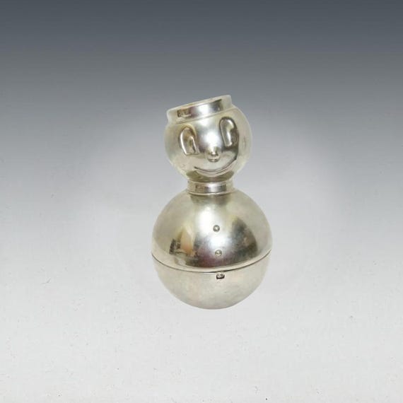 Vintage MCM Chrome Metal Roly Poly Clown Figural Coin Bank