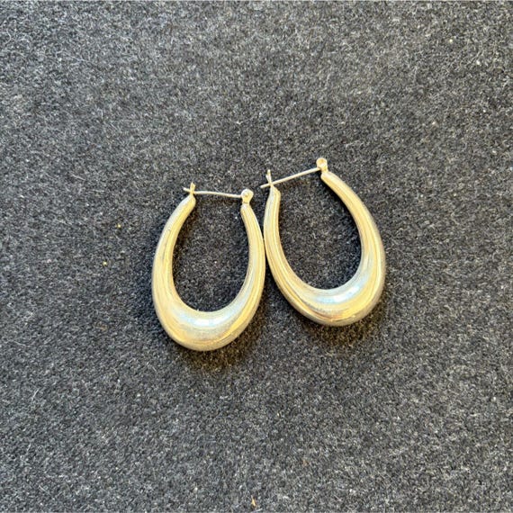 Sterling Silver 925 Puffy Teardrop Oval Hoop Earrings