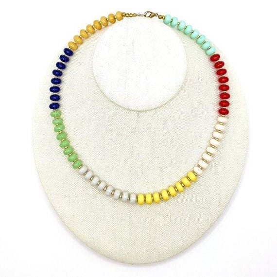 Handmade Rainbow Glass Beaded Necklace - Vibrant Color Block Design