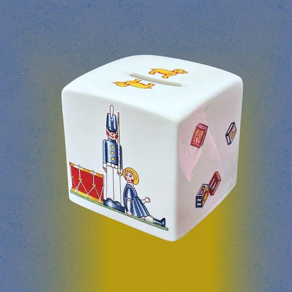 Vintage Mason's for Tiffany & Co. Ceramic Toy Cube Bank - Made in England Nursery Decor