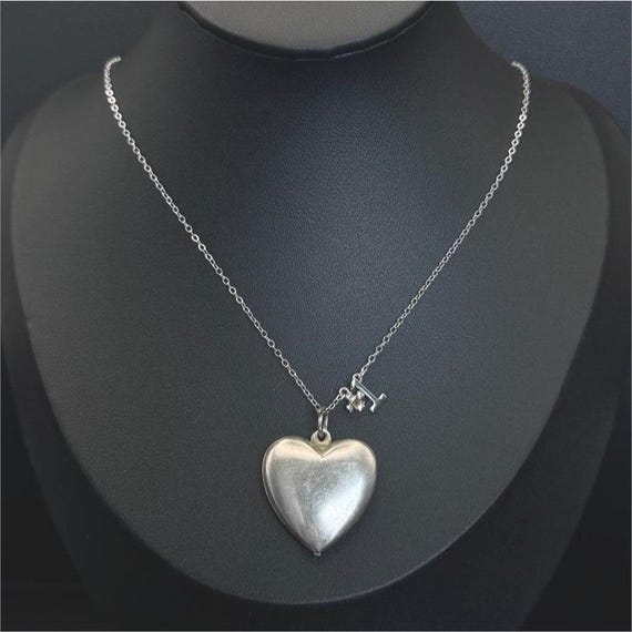 Sterling Silver Large Puffed Heart Pendant Necklace 15"