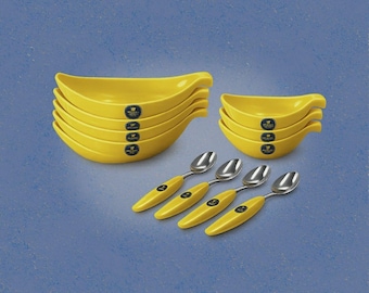 Vintage Chiquita Banana Split Ice Cream Yellow Plastic Bowl Set
