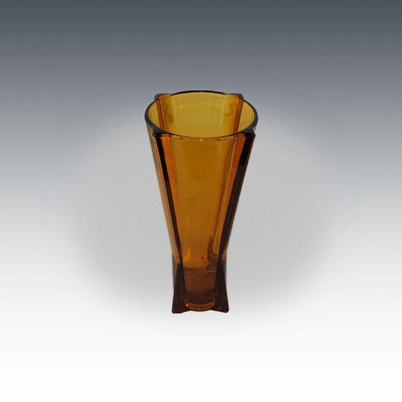 MCM Anchor Hocking Amber Glass Hexagonal Atomic Rocket Vase