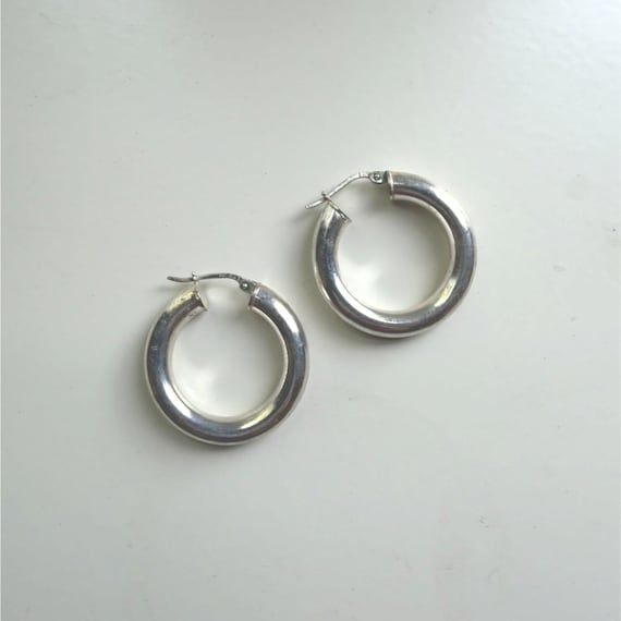 Silver Tone Chunky Hollow Tube Hoop Earrings