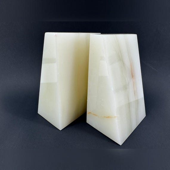 Vintage SERRV White Onyx Alabaster Bookends Pair Original Box