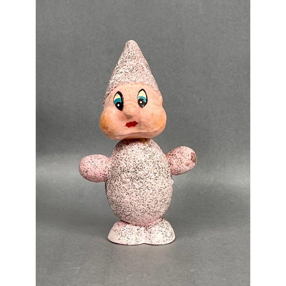 Vintage Christmas Putz Paper Mache Elf Gnome Candy Container Ornament Sealed 4"