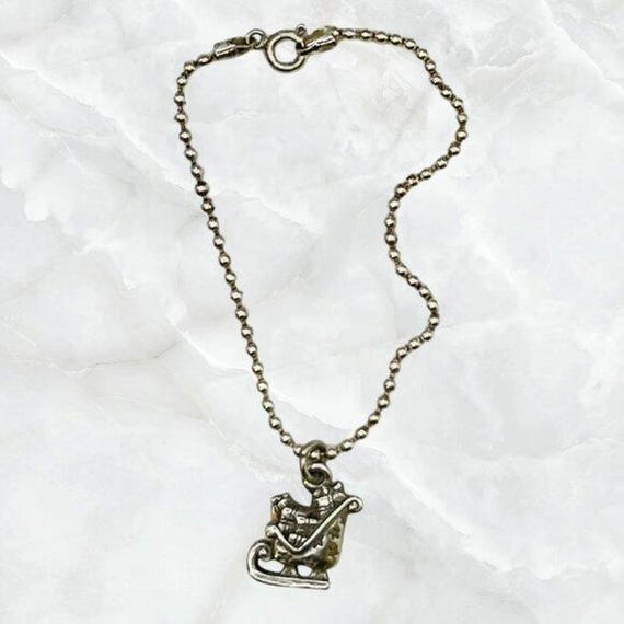Sterling Silver Bead Chain Bracelet With Sleigh Charm
