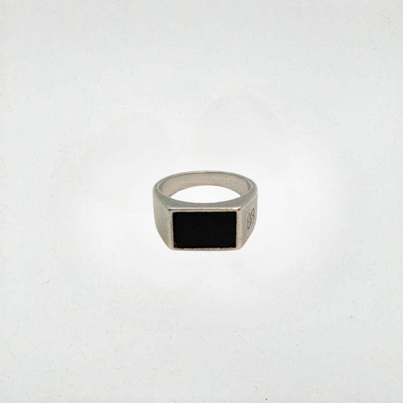 Guerin Paris Sterling Silver Onyx Signet Ring Men Size 8