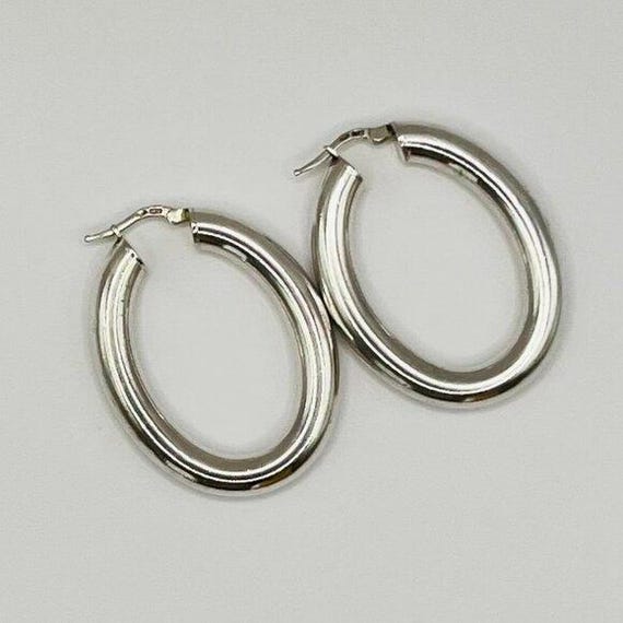 Sterling Silver Oval Hoop Earrings Hollow Tube