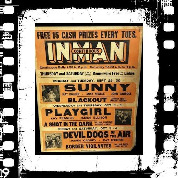5 Vintage Inman Theatre Movie Placards 1940s Film Advertising Posters