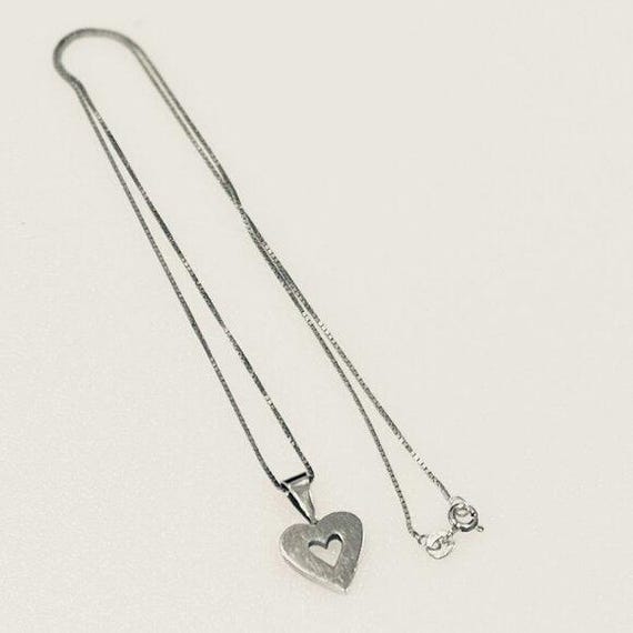 Sterling Silver Heart Necklace: Cutout Heart Pendant, Box Chain