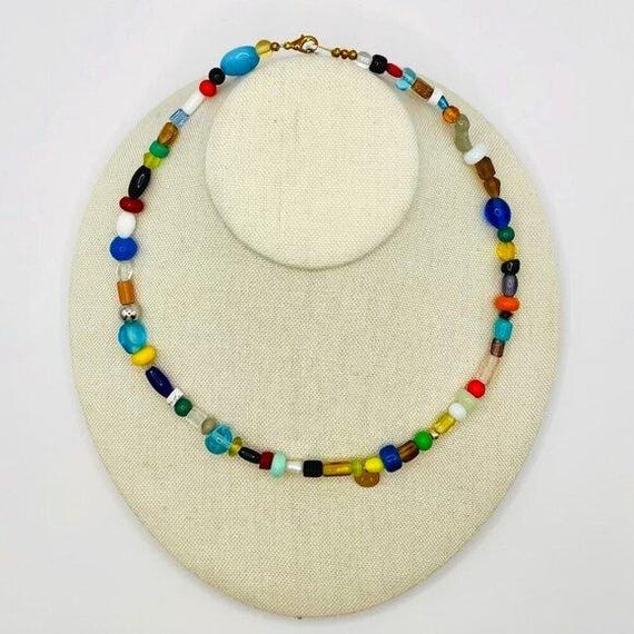 One-of-a-Kind Handmade Mixed Media Beaded Necklace - Vintage Glass & Gemstone