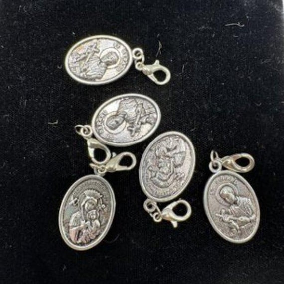 Lot 9 Vintage Silver Catholic Saint Medal Charms Religious Pendants