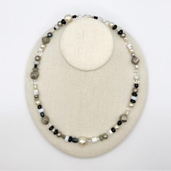 Handmade Mixed Vintage & New Bead Necklace with Genuine Pearls