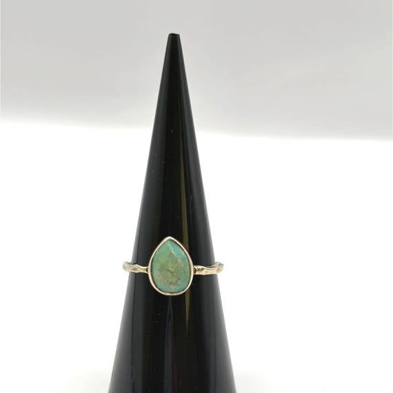Gold Plated Sterling Silver Hammered Band Ring Pear Bezel Turquoise Stone Size 6