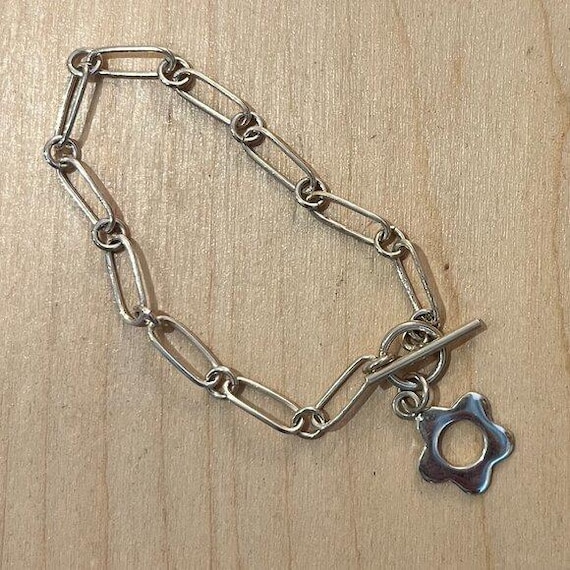 Sterling Silver Paperclip Chain Bracelet with Flower Charm
