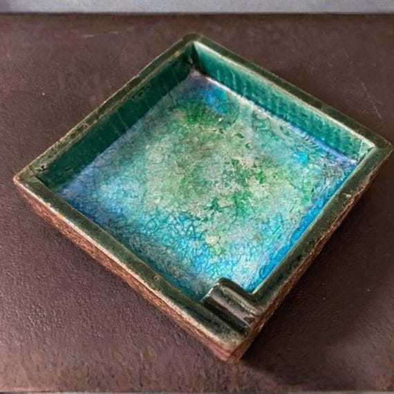 Vintage Bitossi Rimini Blue Square Ashtray #1093