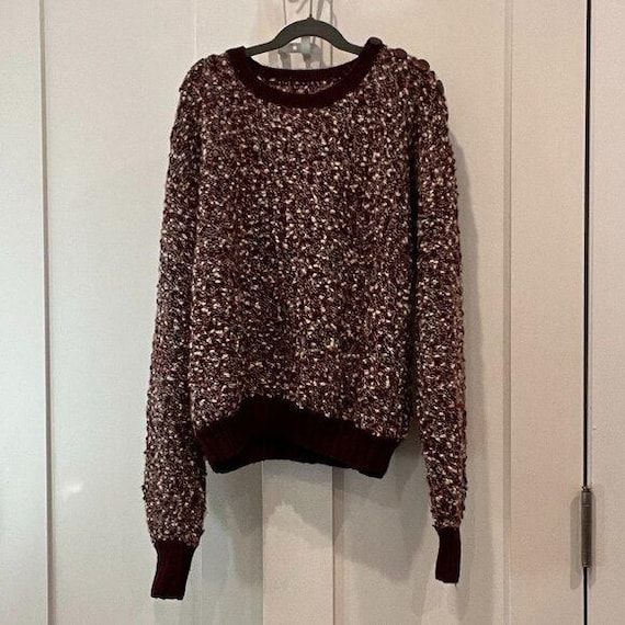 Vintage Handmade Knit Sweater Marled Burgundy Button Shoulder S/M