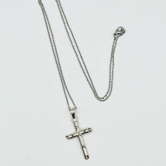 Sterling Silver Cross Pendant Necklace Mexico Starburst Stainless Steel Chain