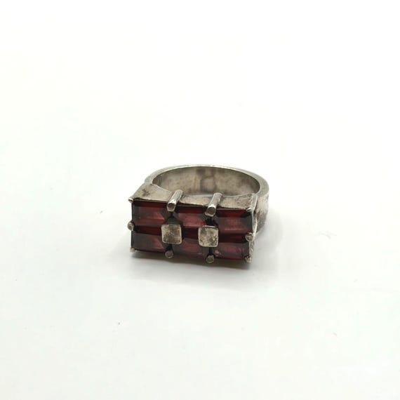 Sterling Silver 925 Red Garnet Baguette Cluster Cocktail Ring Size 6