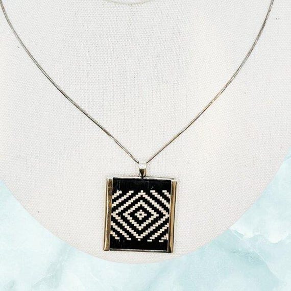 Sterling Silver Square Tapestry Pendant on Sterling Box Chain