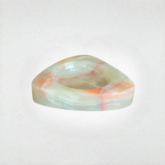 Vintage Green Onyx Marble Triangular Ashtray Mid Century Modern Trinket Dish