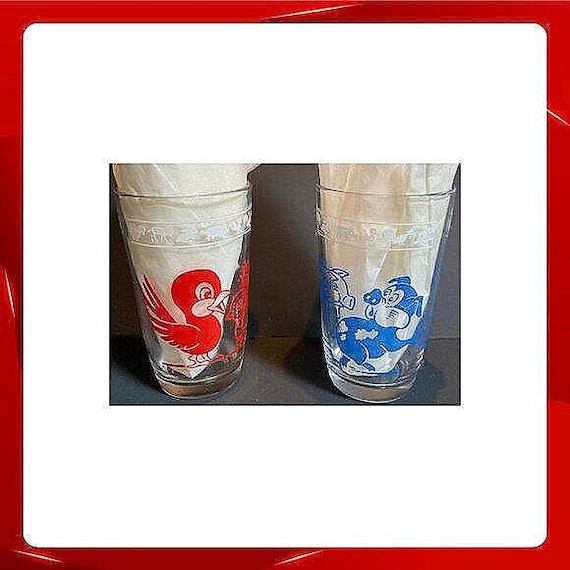 Vintage Swanky Swig Juice Glasses Set of 2 - Children's Nursery Rhyme Motif